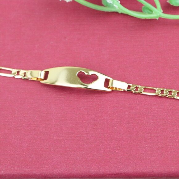 "Rose Gold Heart Cutout ID Bracelet in High-Polish Gold Plating, XPBL1158 - Picture 12 of 12